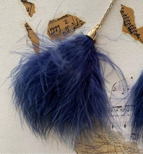 Ettika  x Revolve 18K Gold Plated Chain Pom Duster Blue Drop Feather Earrings