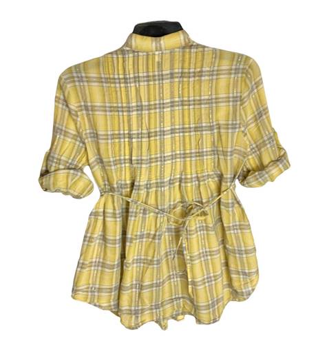 Moda International Gold, Gray, White Plaid w Gold Metallic Threading Shirt Wm S