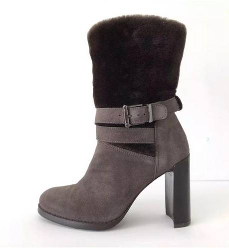 Stuart Weitzman  FURSTUP SLATE GRAY SUEDE BOOTIES