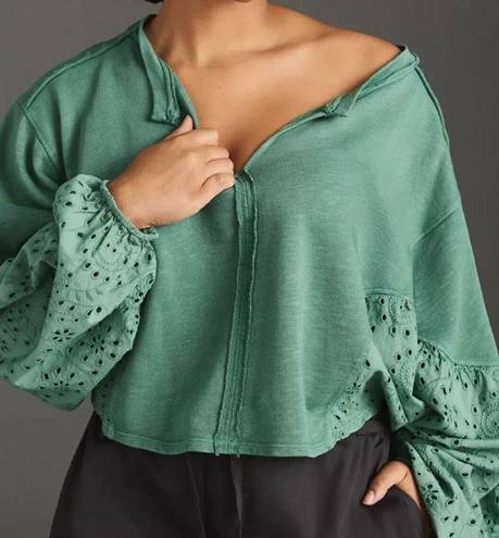 Pilcro  anthropologie Batwing Eyelet oversized Crop Sweatshirt size M