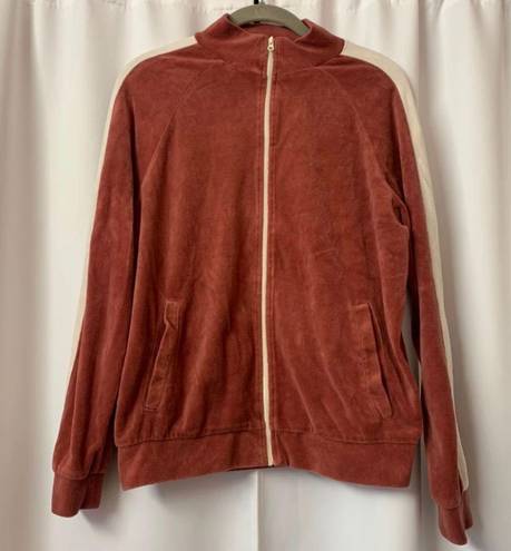 Forever 21 F21 Red And White Y2K Style Velour Track Jacket Size Large