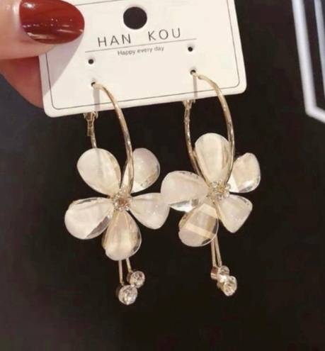 Women's Crystal Flower Drop Dangle Earrings Gold