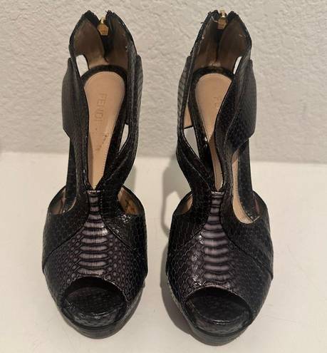 Fendi  Crazy In Love Black Snakeskin Platform High Heel Sandals Size 37.5