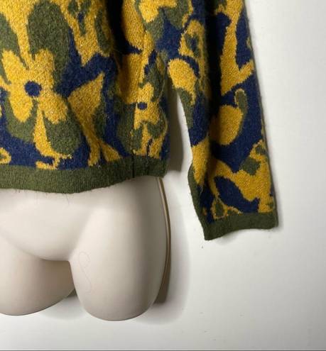 Ramy Brook  Sandi Floral Blue and Gold Crop Sweater sz M