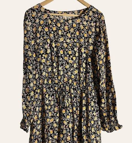 The Loft  Black Floral Print Long Sleeve Mini Dress Size Large