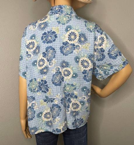 Emma James Short Sleeved Button Down Floral Design Shirt Blue White Size 20W