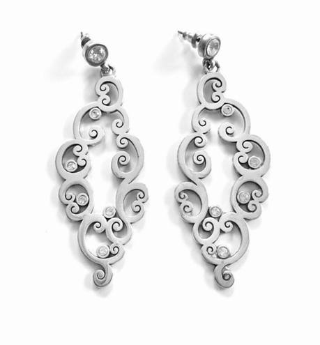 Brighton  silver swirl earrings with clear crystals. 2 3/4” long. Pre owned.