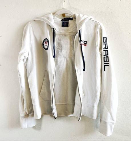 Polo  Ralph Lauren Hoodie 2016 Olympic Brazil Full Zip White Sweatshirt Sz L GUC