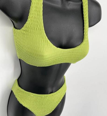 Naked Wardrobe  Swim Lime Green Smocked 2 Pc Bikini NEW Sz XS Style NW-W0538