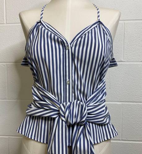 L'Academie L’academie Revolve Blue White Stripe Button Down Tank Tie Front Size Small