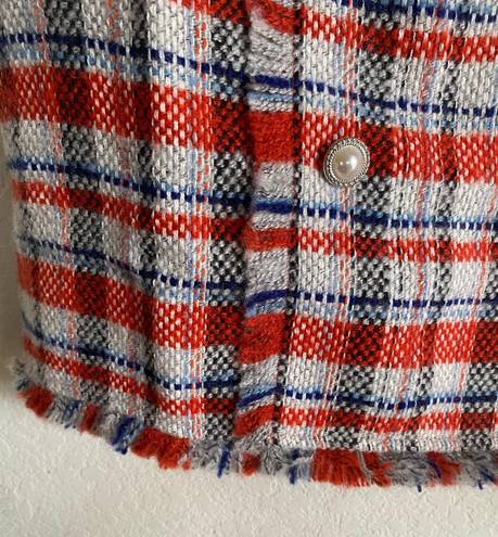 Sans Souci Frayed Tweed Orange, White & Blue Mini Skirt Size L