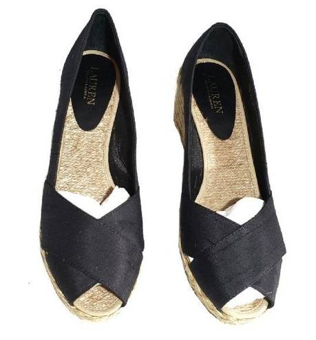 Ralph Lauren ❤️ Lauren  Black Silk Wedge Heels 10B