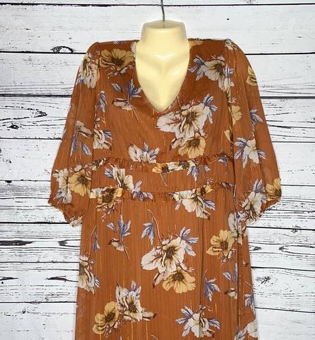 Luxology  NWT Size L Rust with Floral Print Ruffle Maxi Peasant Dress