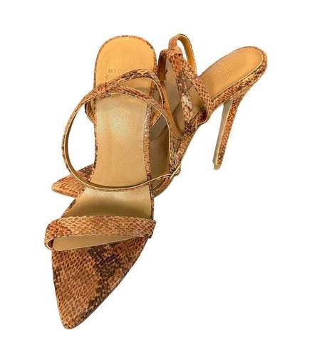 Michael Costello  Tan Snake Ankle Strap Sandal SIZE 7 Rhea Heel Python Stiletto