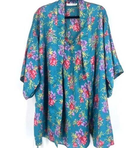 Vintage Val Mode Lingerie Womens Floral Kimono Robe and Cami Set blue Sz Medium