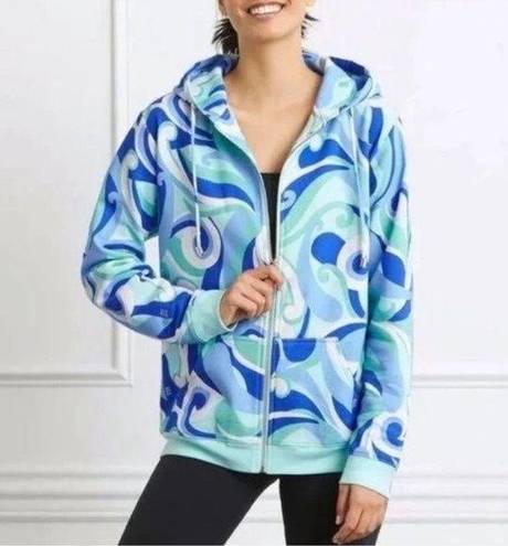 Hill House  Allie Zip Up Ocean Kaleidoscope Fleece Full Zip Hooded Jacket Medium