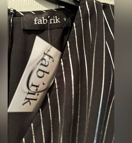 fab'rik NWT Fab’rik black with silver stripe wrap blouse 
Size S Puff long sleeve