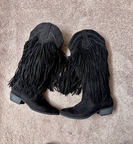 Qupid Boutique Black Fringe cowboy/ cowgirl boots