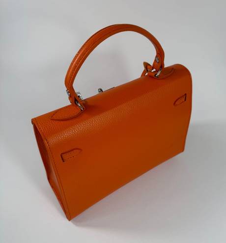 Vera Pelle Large Orange Genuine Leather Handle Bag with a Strap