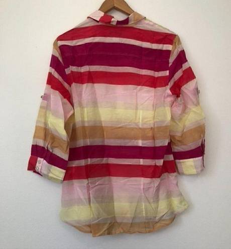 Coldwater Creek NEW NWT  Cotton Silk Stripe Shirt Pink 3/4 Sleeve Button Down MED