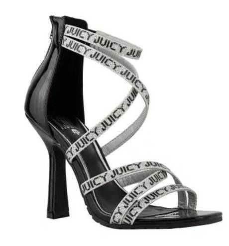 Juicy Couture JUICY BY  Y2K Black Silver Logo Heels Sz 8 NEW