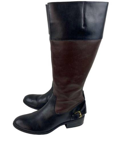 Ralph Lauren  Marlena II Leather Riding Boots Womens 9.5B Black Brown Zip Buckle