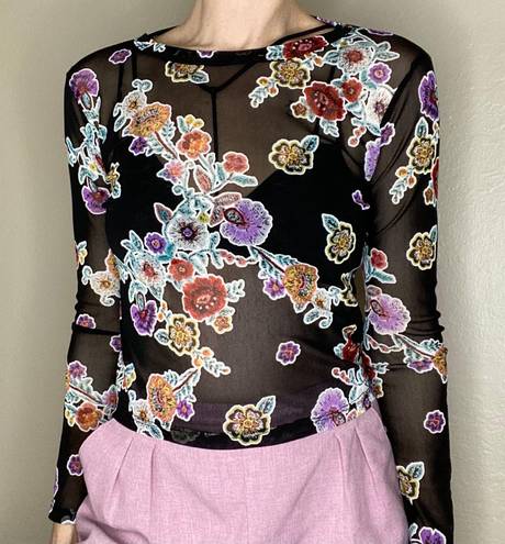 Ginger G Retro Colorful Sheer Floral Crop Shirt