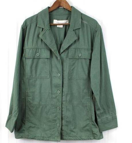 Treasure & Bond  Womens L Button Down Shirt Shacket Olive Military Green Urban