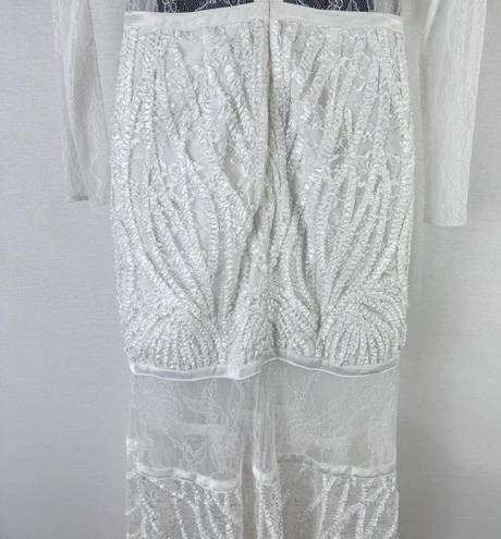 Alexis  Joelle White Lace Sheer Long Sleeve Wedding Bridal Boho Maxi Dress Small