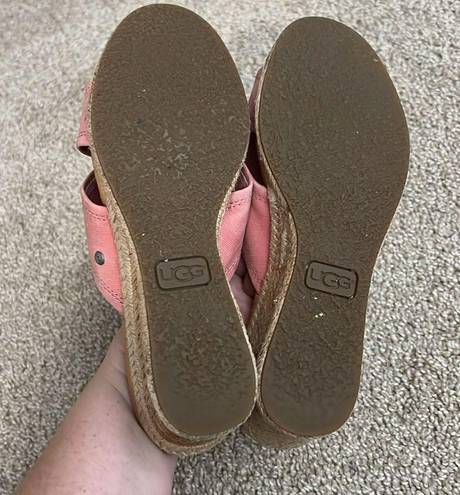 UGG  Pink Leather Criss Cross Mule Wedge Sandals Women's 7.5