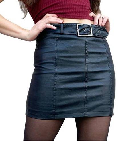 BB Dakota  by Steve Madden Vegan Leather High Waisted Belted Mini Skirt 4