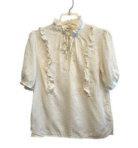 Zadig & Voltaire  Short Sleeve Silk Blouse Size Medium Cream Ruffle Coquette FLAW