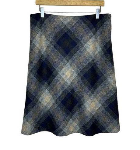 Brooks Brothers  Wool Plaid Diamond Print Below Knee Length Full Skirt Size 14