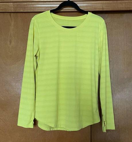 Zyia  Active Subtle Stripe Long Sleeve Tee Size Medium Neon Yellow