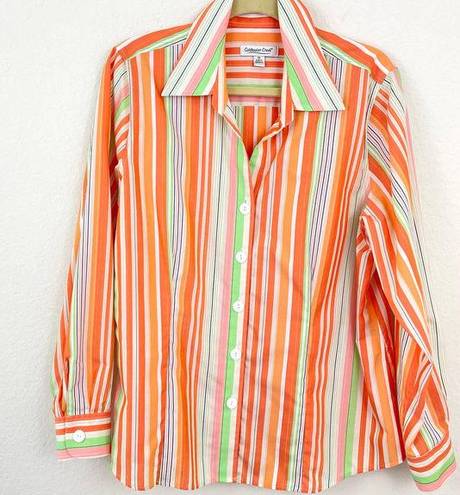 Coldwater Creek  Women's Plus Striped Button Down Cotton Shirt Orange Size 1X