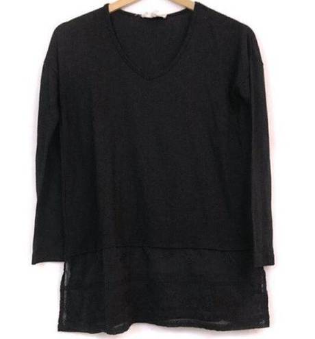 Cloud Chaser  Solid Black Lace Embroidered Long Sleeve Polyester Rayon Blouse XS