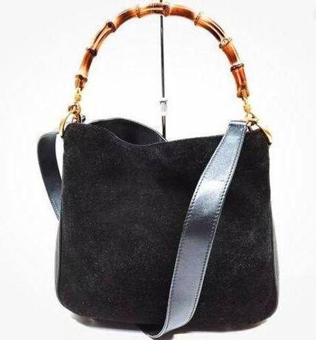 Gucci  Bamboo Black Suede and Leather Handbag