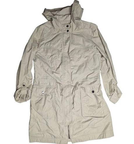 Cole Haan  Beige Hooded Zip Up Water Resistant Trench Coat Rain Parka S 4 6