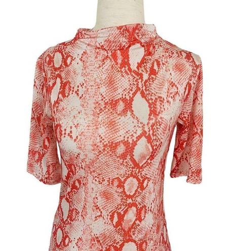 Mango MNG Suit  Top Orange Reptile Print Mock Neck Short Sleeve Women's XS, JL23