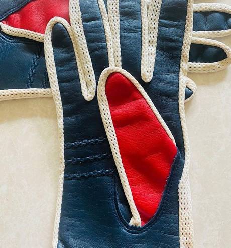 VTG Driving Gloves Women O/S White Stretch Nylon Spandex Leather Mesh Red Blue