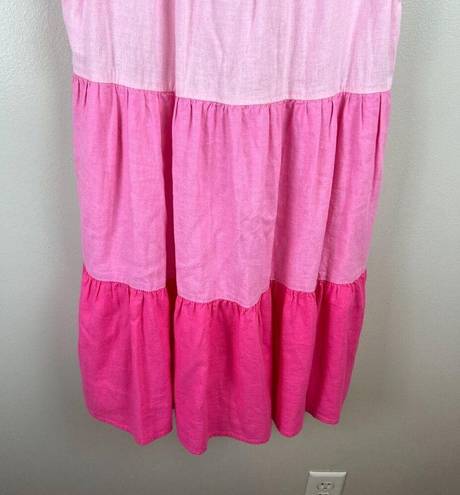 J.Crew  Linen Blend Ruffle Tiered Dress Size 4 Pink Colorblock Ombre Barbie