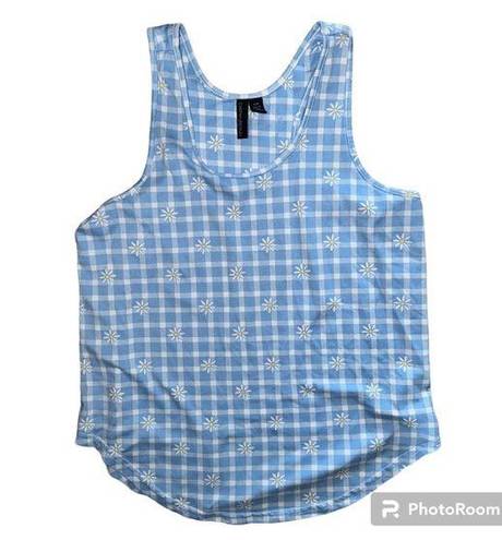 Cynthia Rowley  Blue Plaid Daisy Print Racerback Tank