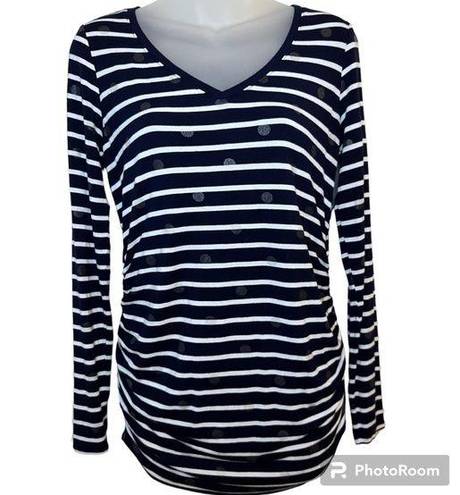 Motherhood Maternity  Navy and White Striped Long Sleeve V-Neck Tee Size Small