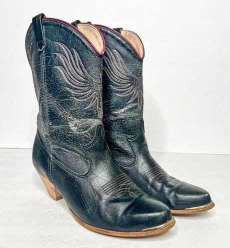 Dingo VTG  Black Leather Cowgirl Western Heeled Boots Rodeo Yellowstone Size 8