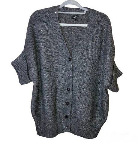 Talbots  Button Front Wool Blend Short Sleeve Sequin Cardigan Sweater Grey Large