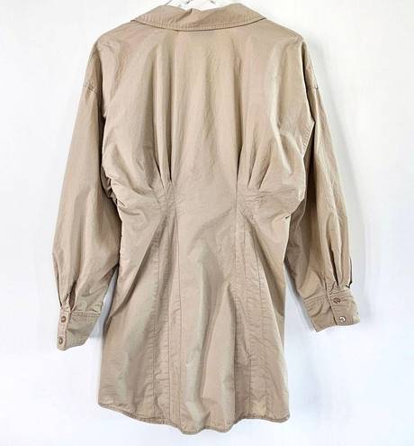 L'Academie L’Academie The Ismene Mini Shirt Dress‎ Long Sleeve Collared Khaki Tan Sz Large