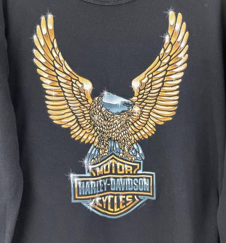 Harley Davidson Vintage 2003 Black Golden Eagle Graphic Crewneck Long Sleeve Top