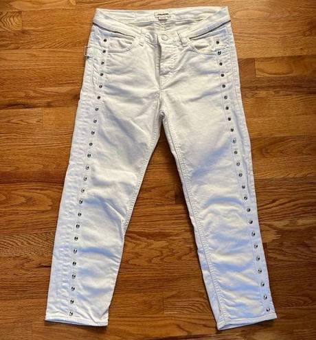 Zadig & Voltaire EUC  Stud Jeans‎ Women 26 White Elios Spikes Boyfriend Crop