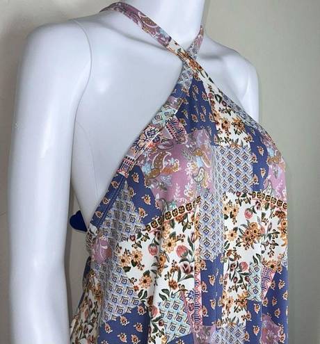 Haptics Yellow & Blue Floral Patchwork High Neck Halter Size 2X