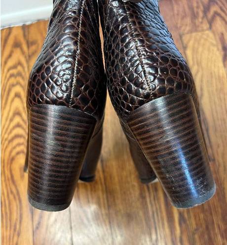 Gibson Latimer Booties 7M Gia Ankle Cow Leather Brown Snakeskin Print Women